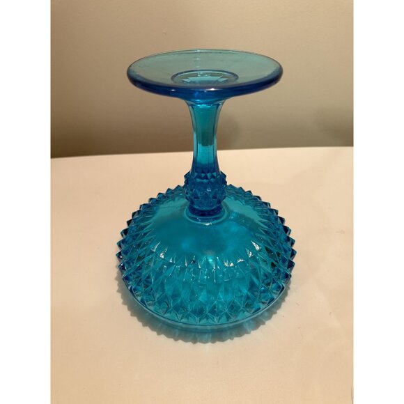 Indiana Glass Diamond Point Capri Blue Compote – UV Reactive Pedestal Candy Dish - Picture 9 of 9
